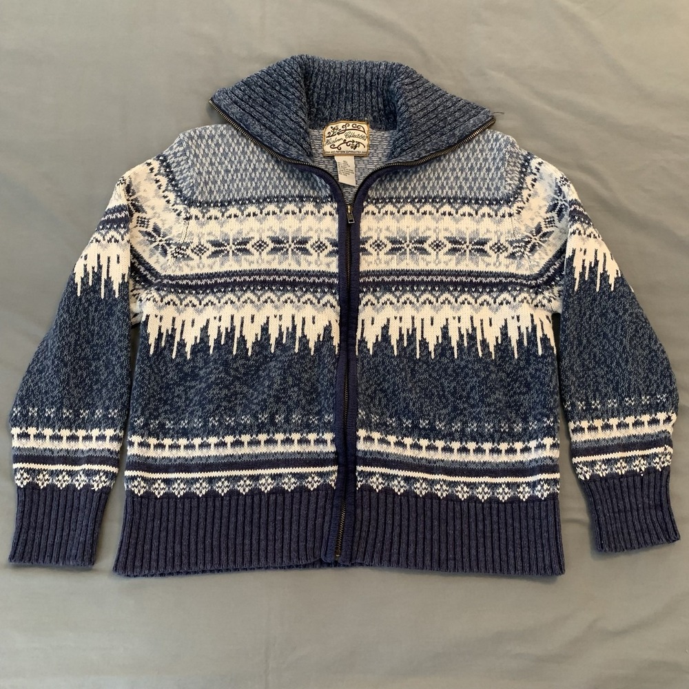 Heirloom Collectibles Cardigan Sweater Womens XL Blue Fair Isle Zip Mock Neck